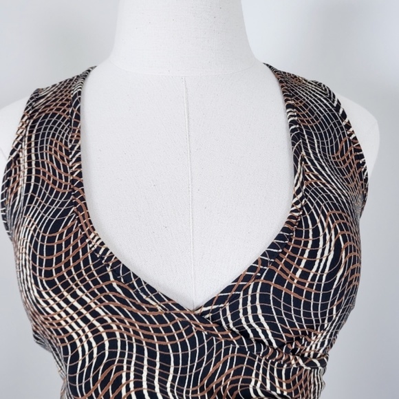 Vintage midi fitted dress abstract y2k v-neck plunge neckline wrap squiggles - Picture 8 of 13